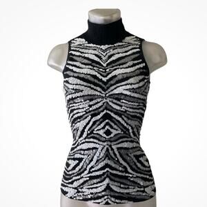 VTG 1990's Cache Women Stretch Knit Sleeveless Silver Sequin Top Size Medium